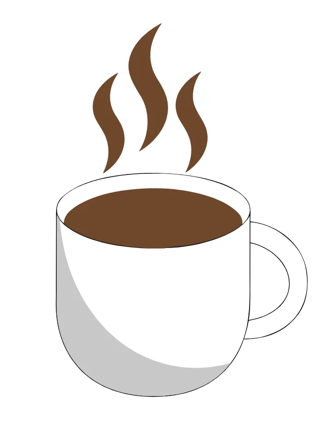 Recraft V4.1 で作った SVG のイラストを PNG にしたもの(YOBITSUGI AI・SVG は約 24KB) 白い背景に、茶色のコーヒーと湯気を描いた、白いマグカップのイラスト