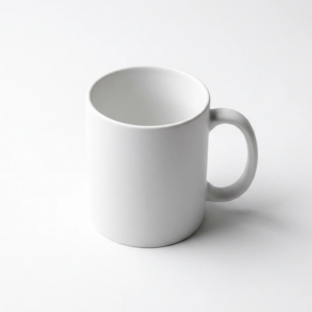 白い背景に置いた白いマグカップの商品写真